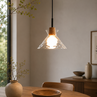Clear Glass Pendant Light with Nordic Wooden Accent | Yndoria