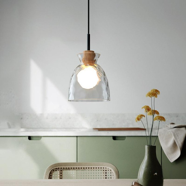 Clear Glass Pendant Light with Nordic Wooden Accent | Yndoria