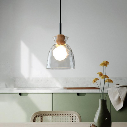 Clear Glass Pendant Light with Nordic Wooden Accent | Yndoria