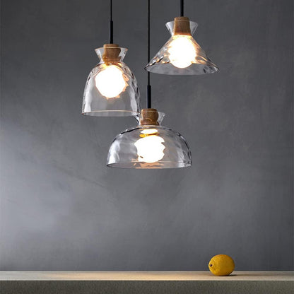 Clear Glass Pendant Light with Nordic Wooden Accent | Yndoria