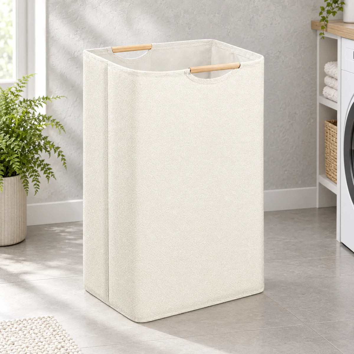 Collapsible Canvas Laundry Hamper with Wooden Handles