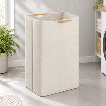 Collapsible Canvas Laundry Hamper with Wooden Handles