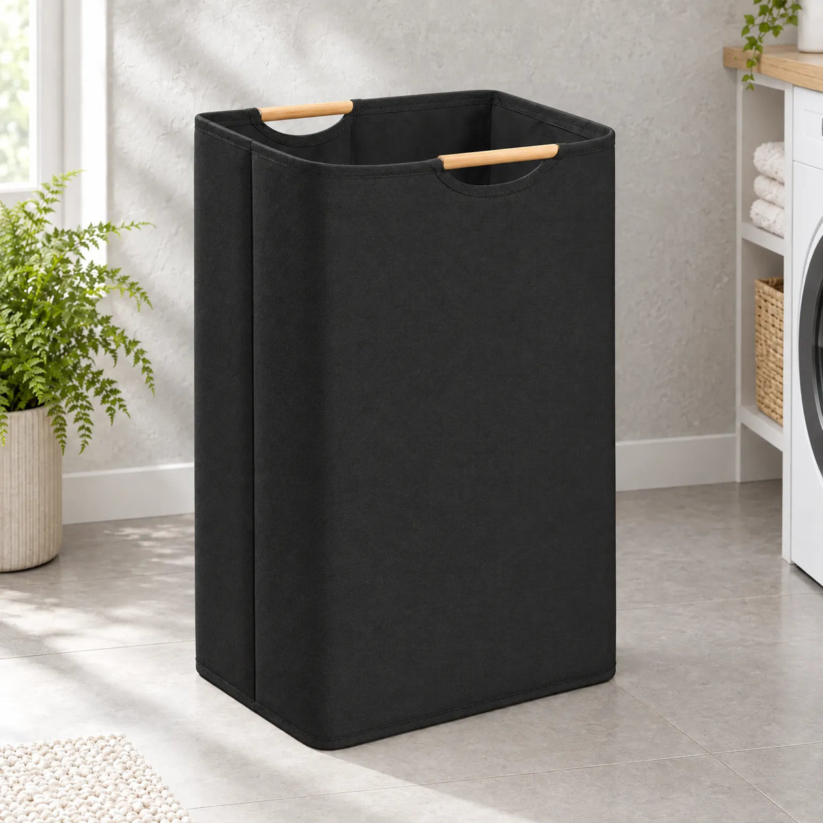 Collapsible Canvas Laundry Hamper with Wooden Handles