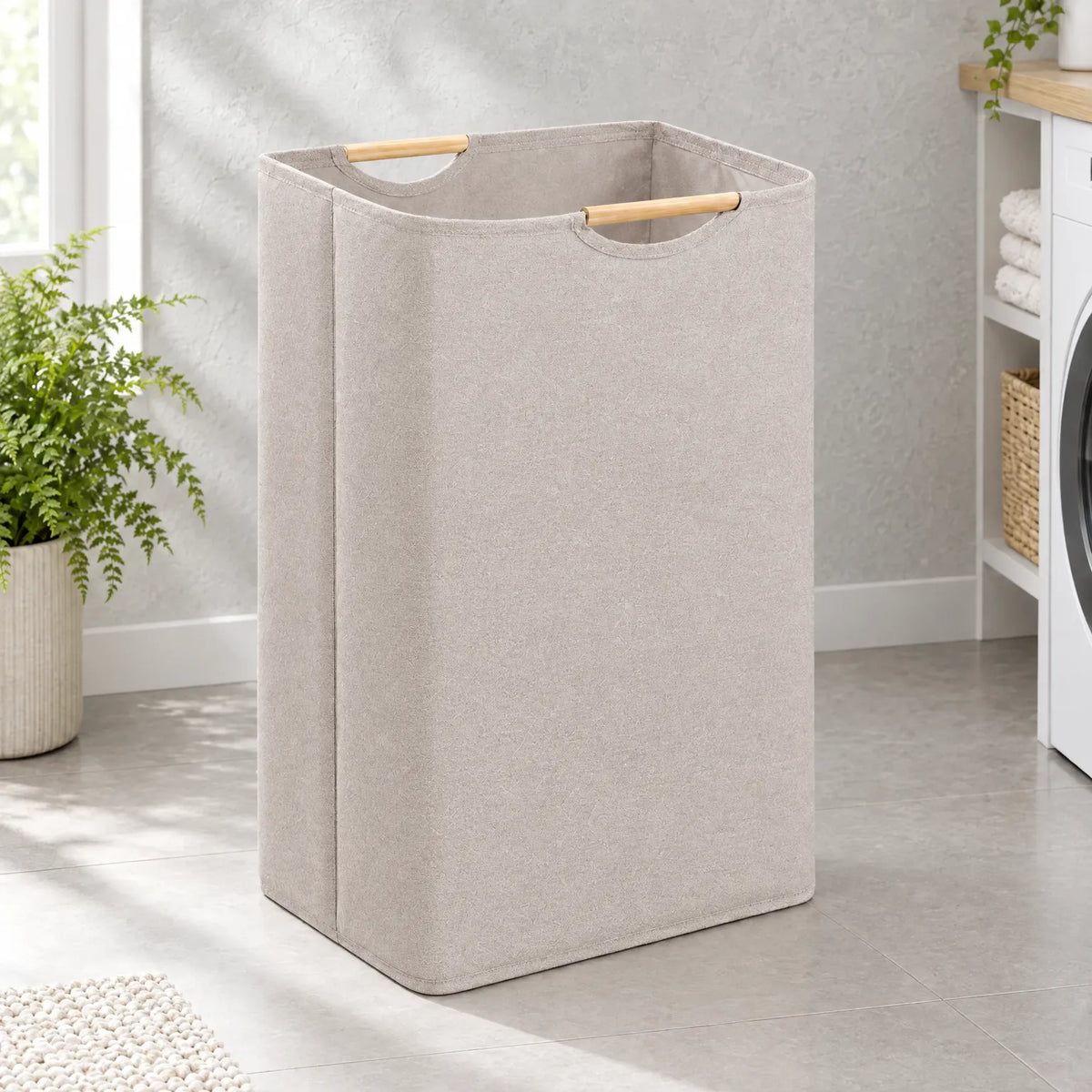 Collapsible Canvas Laundry Hamper with Wooden Handles