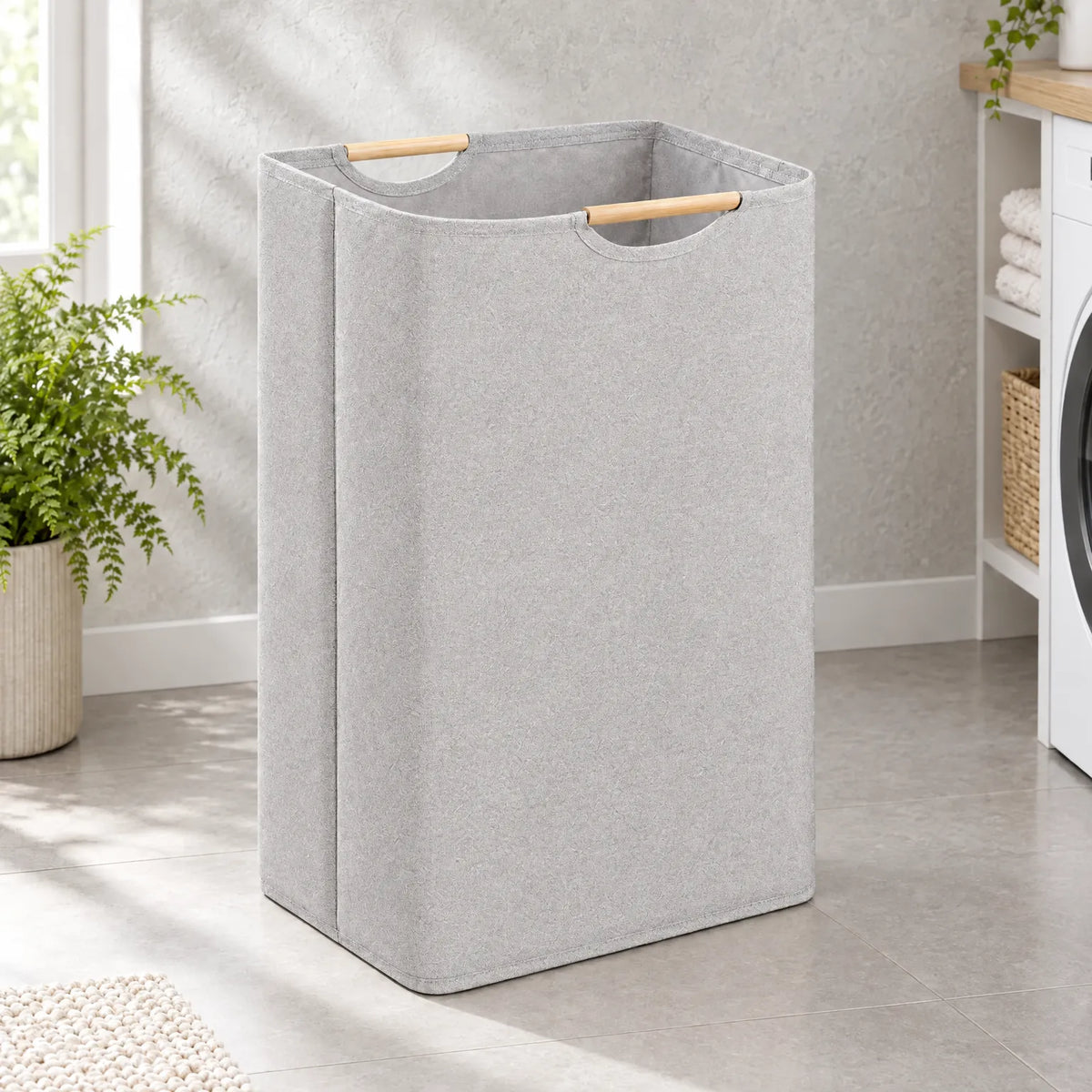 Collapsible Canvas Laundry Hamper with Wooden Handles