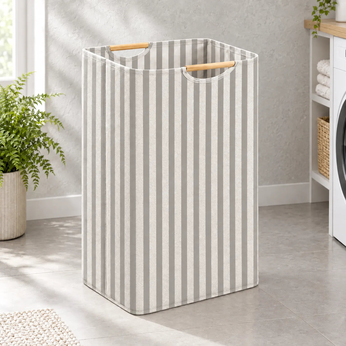 Collapsible Canvas Laundry Hamper with Wooden Handles
