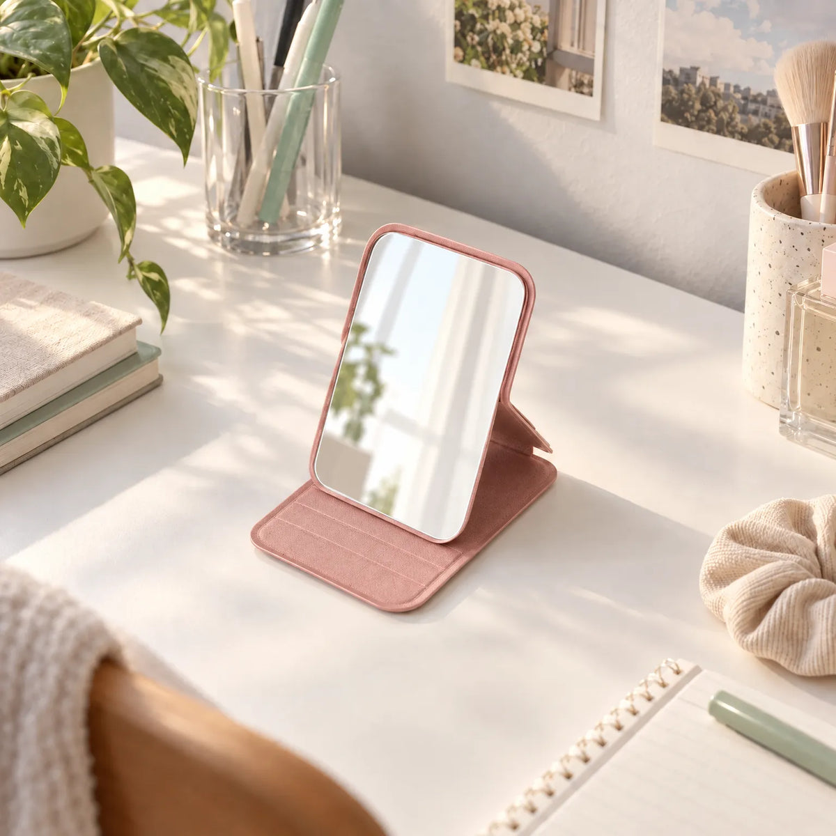 Compact Folding Vanity Mirror for Travel and Makeup