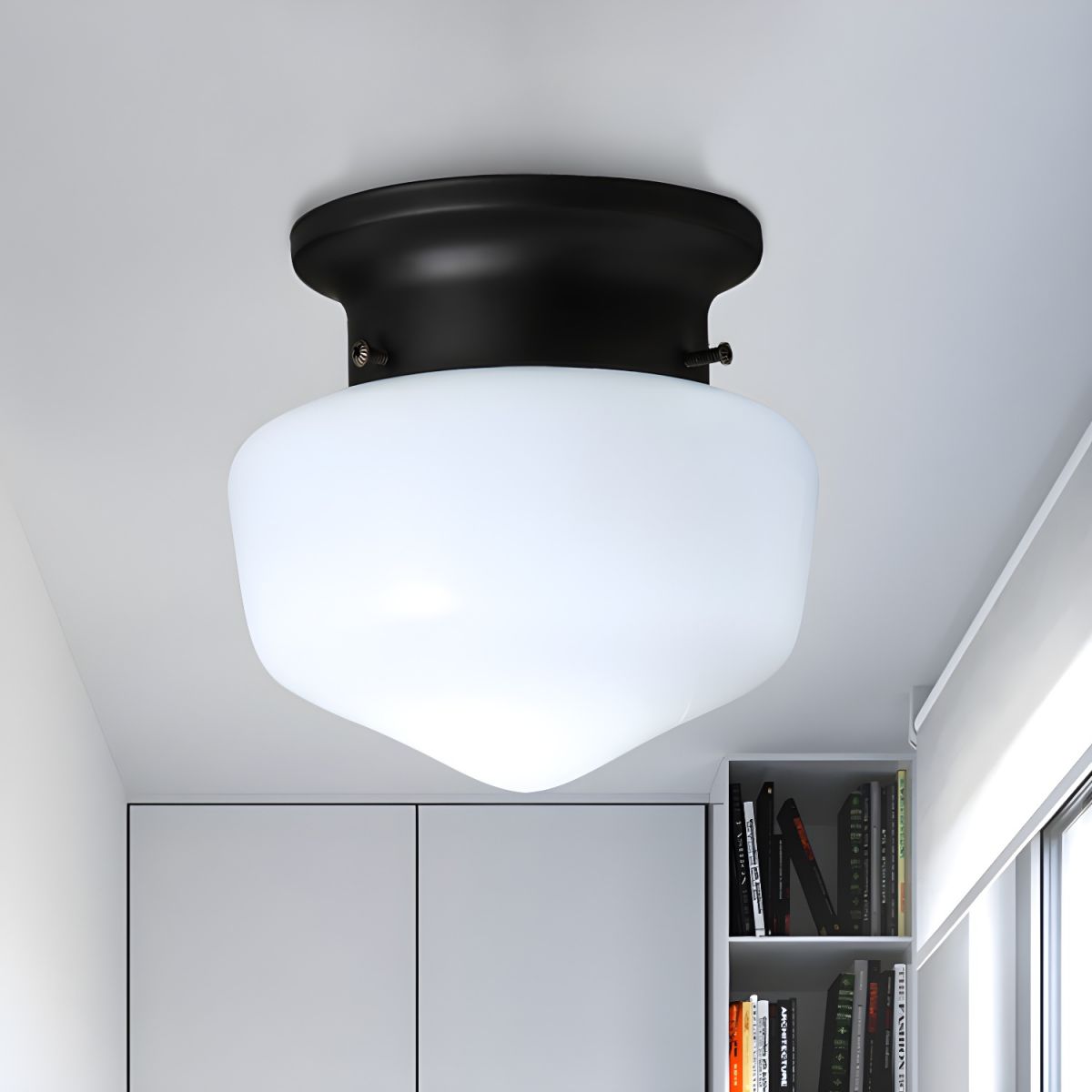 Compact Modern White Glass Flush Mount Ceiling Light | Glazora