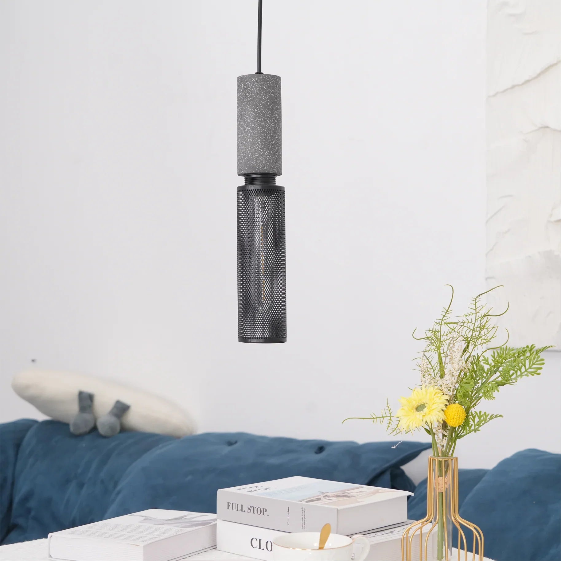 Concrete Cylinder Pendant Light for Urban Interior Style | Zythera