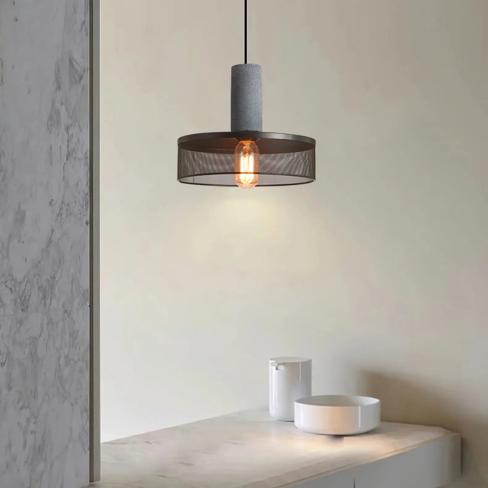 Concrete Cylinder Pendant Light for Urban Interior Style | Zythera