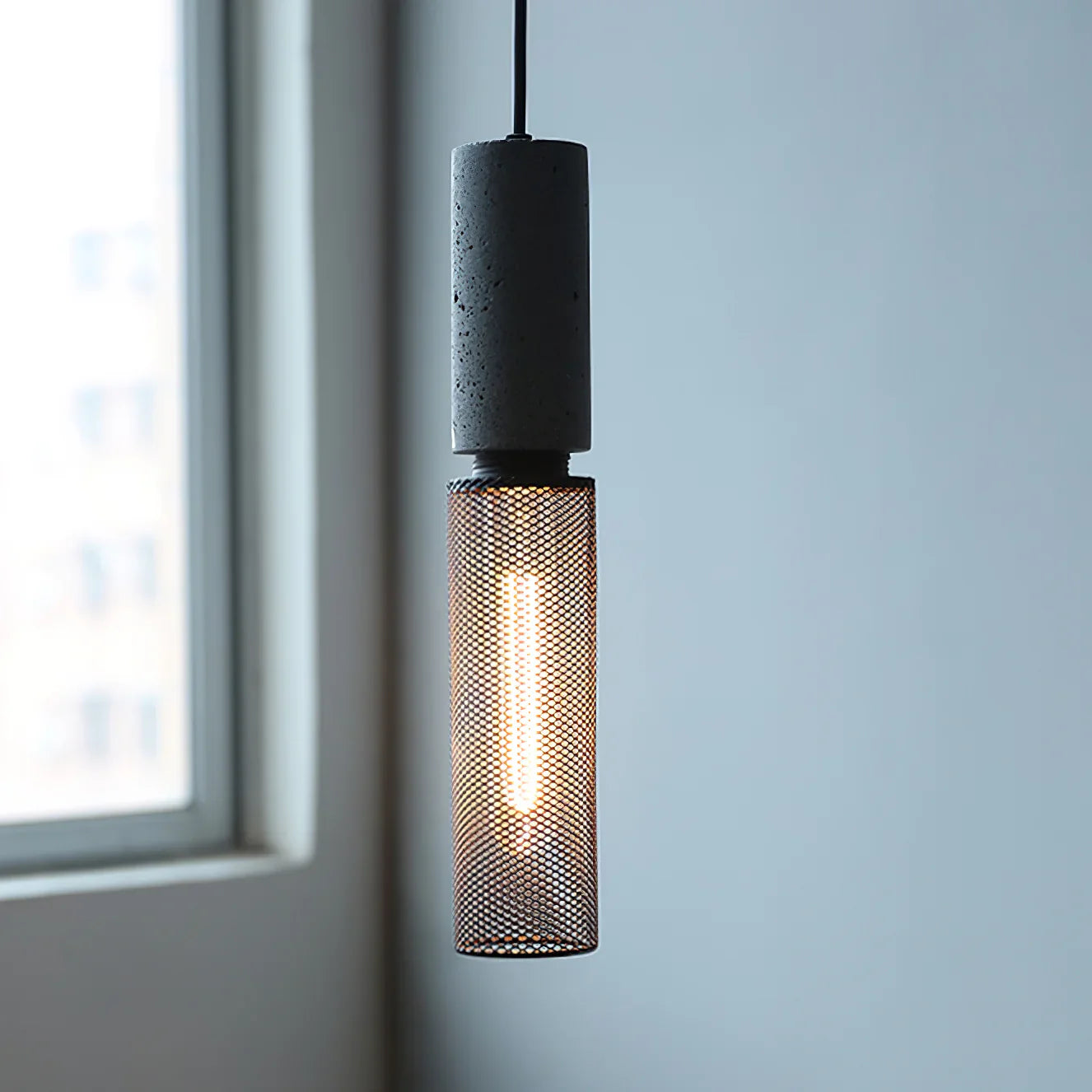 Concrete Cylinder Pendant Light for Urban Interior Style | Zythera