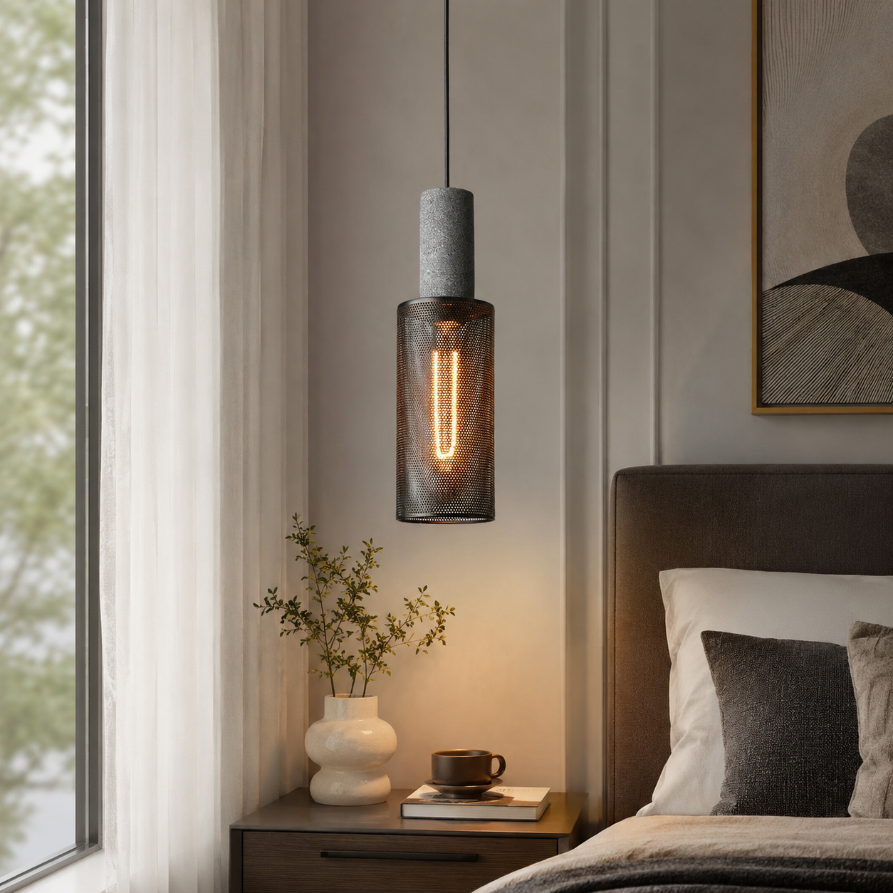 Concrete Cylinder Pendant Light for Urban Interior Style | Zythera