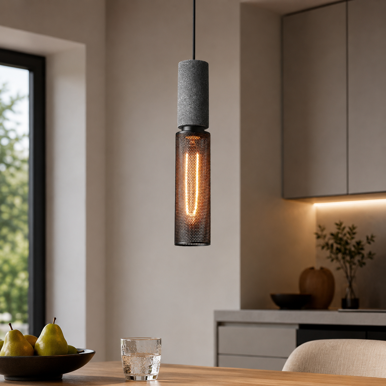 Concrete Cylinder Pendant Light for Urban Interior Style | Zythera