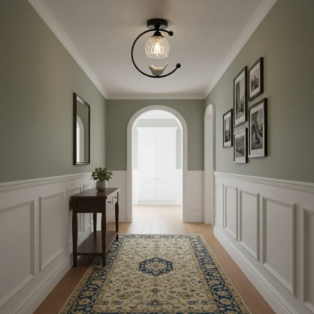 Contemporary Brass Ceiling Lamp with Ceramic Bird Detail | Lurvexa