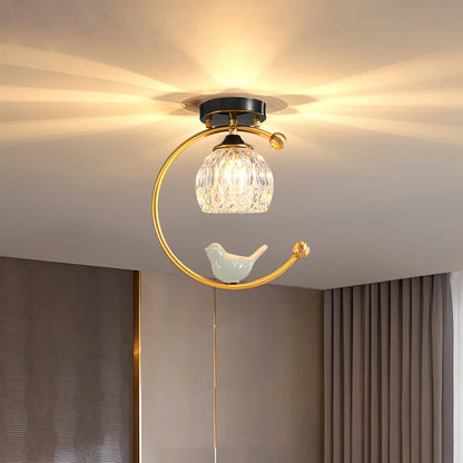 Contemporary Brass Ceiling Lamp with Ceramic Bird Detail | Lurvexa