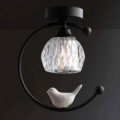 Contemporary Brass Ceiling Lamp with Ceramic Bird Detail | Lurvexa