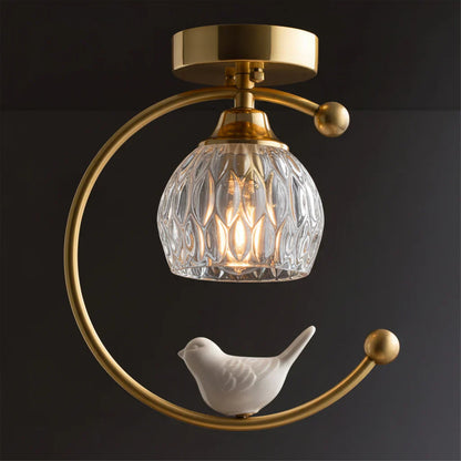 Contemporary Brass Ceiling Lamp with Ceramic Bird Detail | Lurvexa