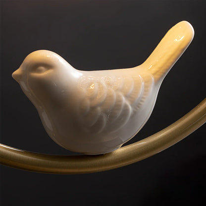 Contemporary Brass Ceiling Lamp with Ceramic Bird Detail | Lurvexa