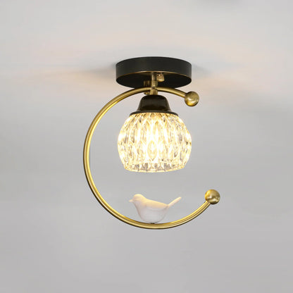 Contemporary Brass Ceiling Lamp with Ceramic Bird Detail | Lurvexa