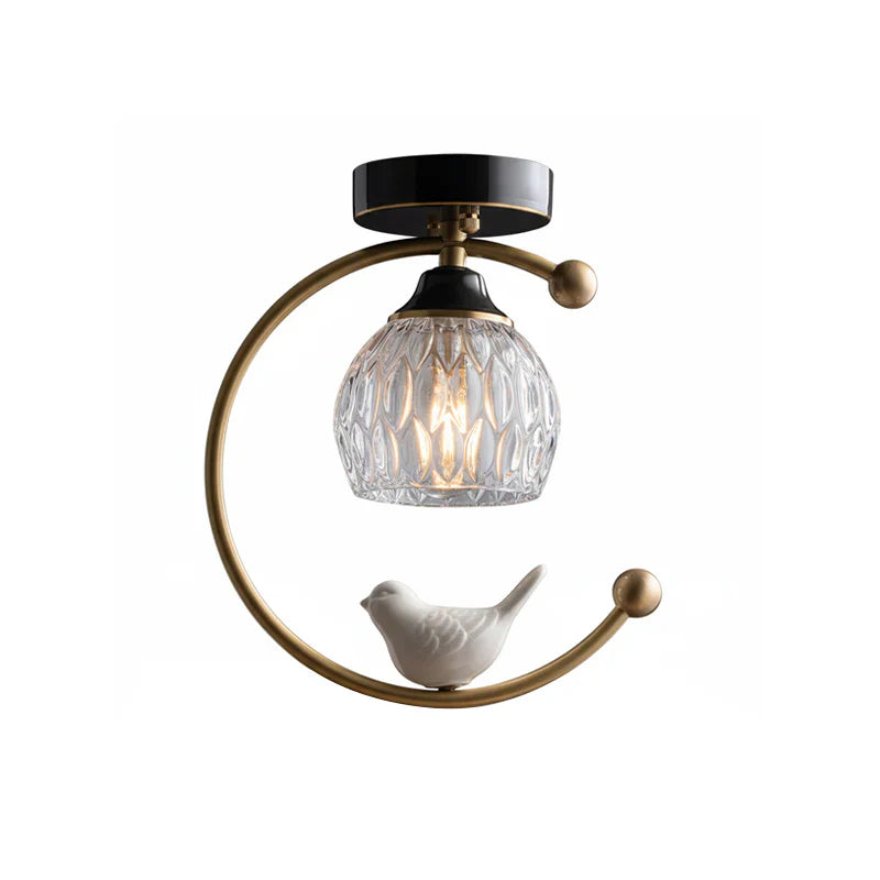 Contemporary Brass Ceiling Lamp with Ceramic Bird Detail | Lurvexa