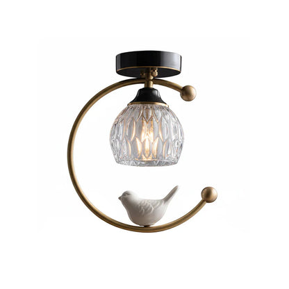 Contemporary Brass Ceiling Lamp with Ceramic Bird Detail | Lurvexa