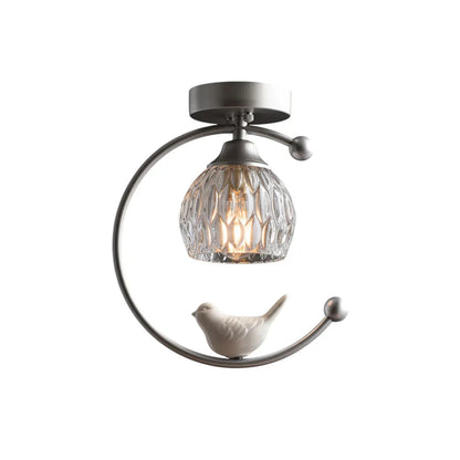 Contemporary Brass Ceiling Lamp with Ceramic Bird Detail | Lurvexa