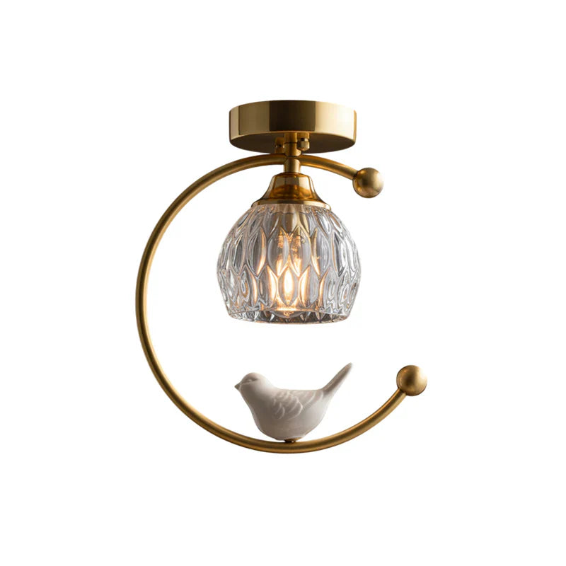 Contemporary Brass Ceiling Lamp with Ceramic Bird Detail | Lurvexa