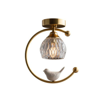 Contemporary Brass Ceiling Lamp with Ceramic Bird Detail | Lurvexa