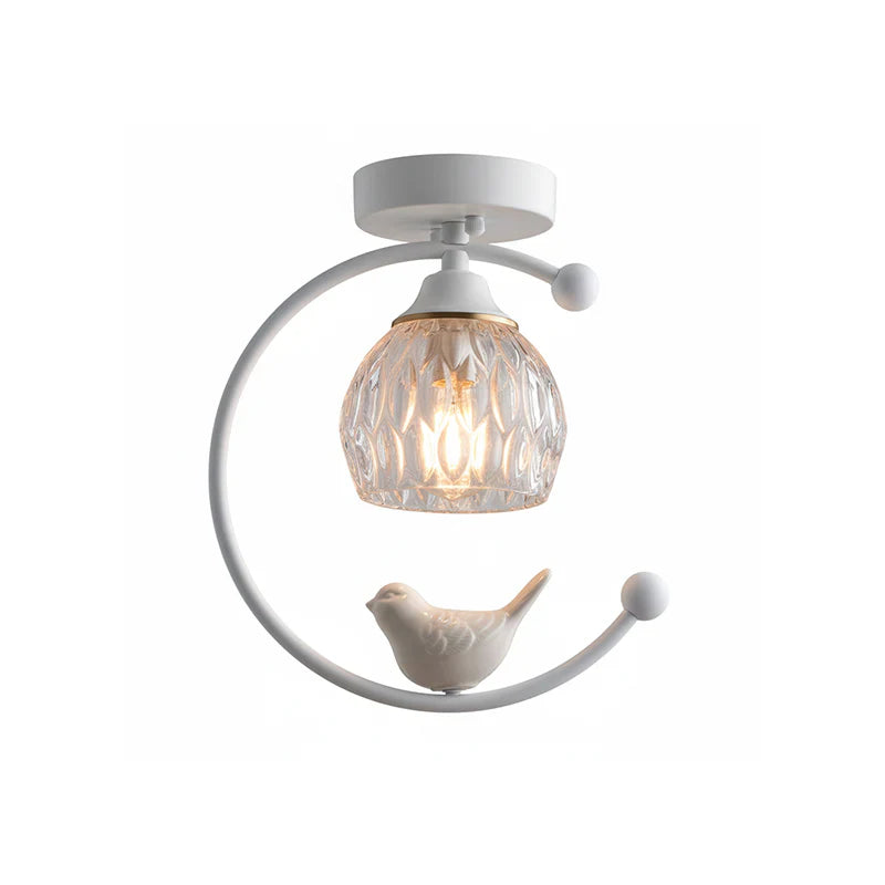 Contemporary Brass Ceiling Lamp with Ceramic Bird Detail | Lurvexa