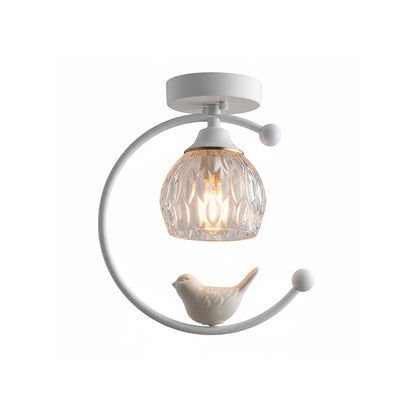 Contemporary Brass Ceiling Lamp with Ceramic Bird Detail | Lurvexa