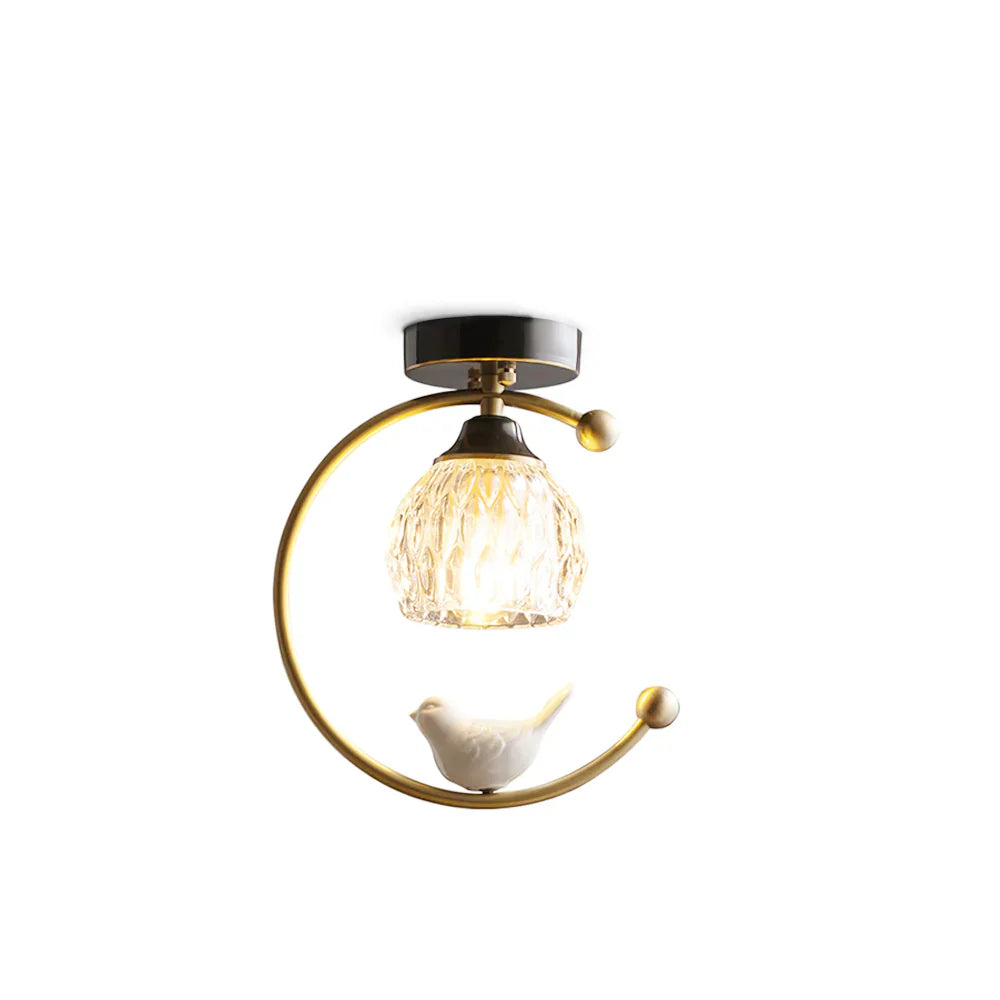 Contemporary Brass Ceiling Lamp with Ceramic Bird Detail | Lurvexa