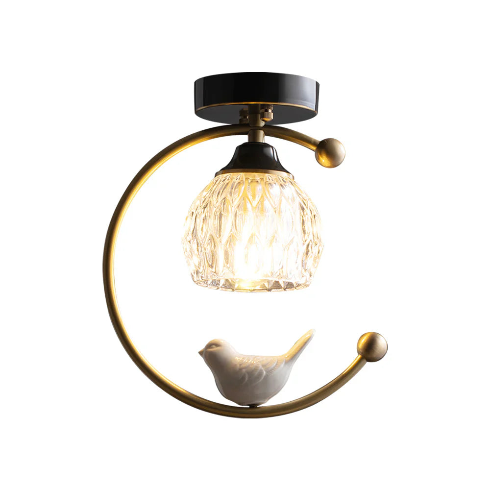 Contemporary Brass Ceiling Lamp with Ceramic Bird Detail | Lurvexa