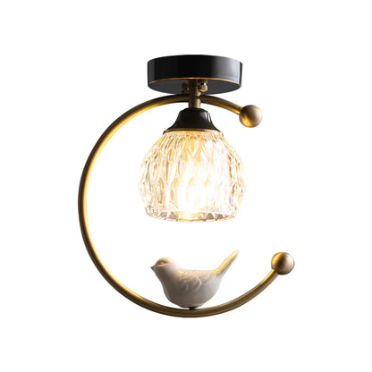 Contemporary Brass Ceiling Lamp with Ceramic Bird Detail | Lurvexa