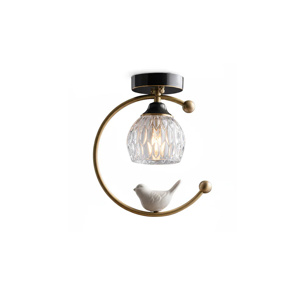 Contemporary Brass Ceiling Lamp with Ceramic Bird Detail | Lurvexa
