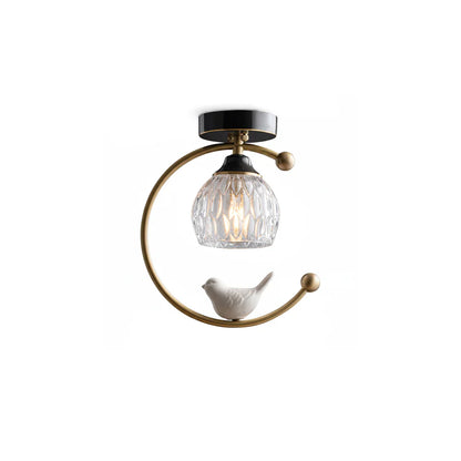 Contemporary Brass Ceiling Lamp with Ceramic Bird Detail | Lurvexa