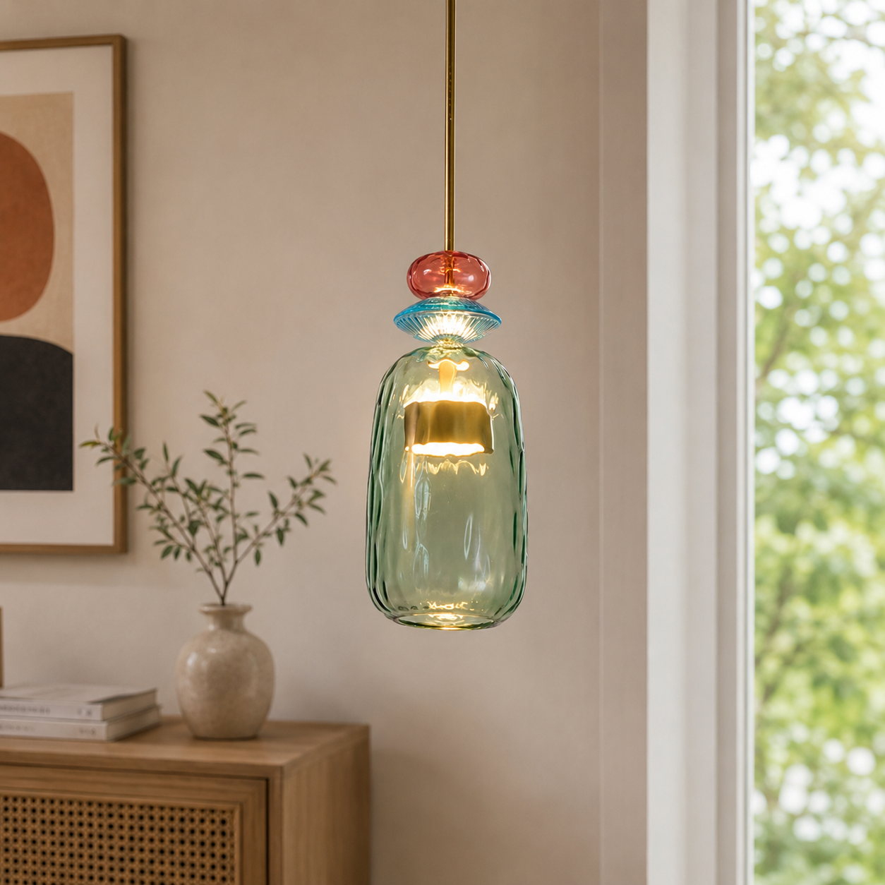 Contemporary Glass Pendant Light With Integrated LED | Orvello