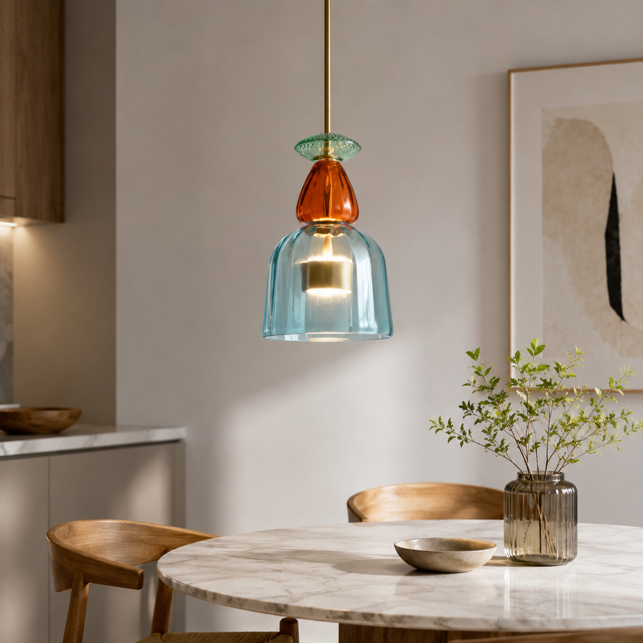 Contemporary Glass Pendant Light With Integrated LED | Orvello