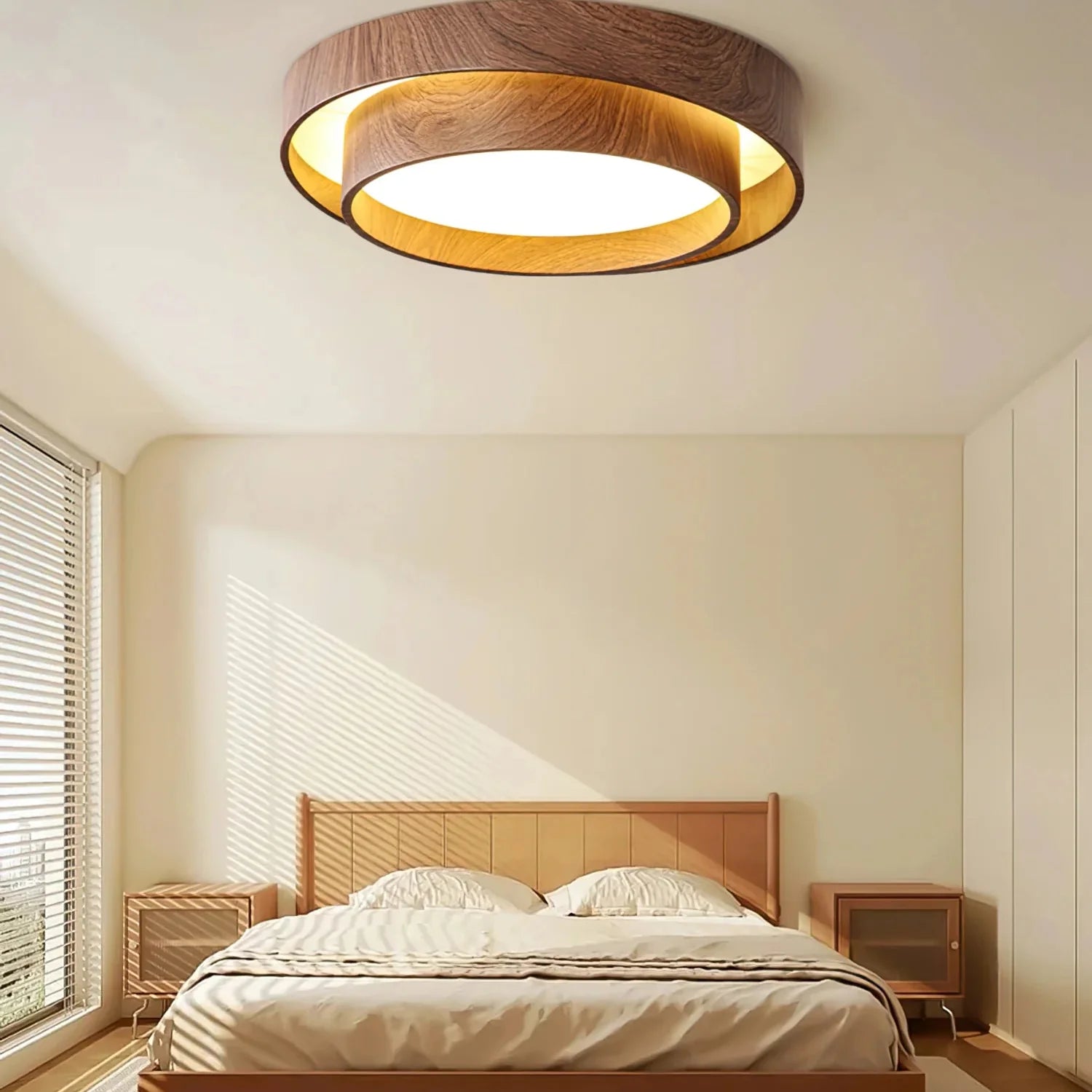 Contemporary Walnut Ceiling Lamp with LED | Luvanta