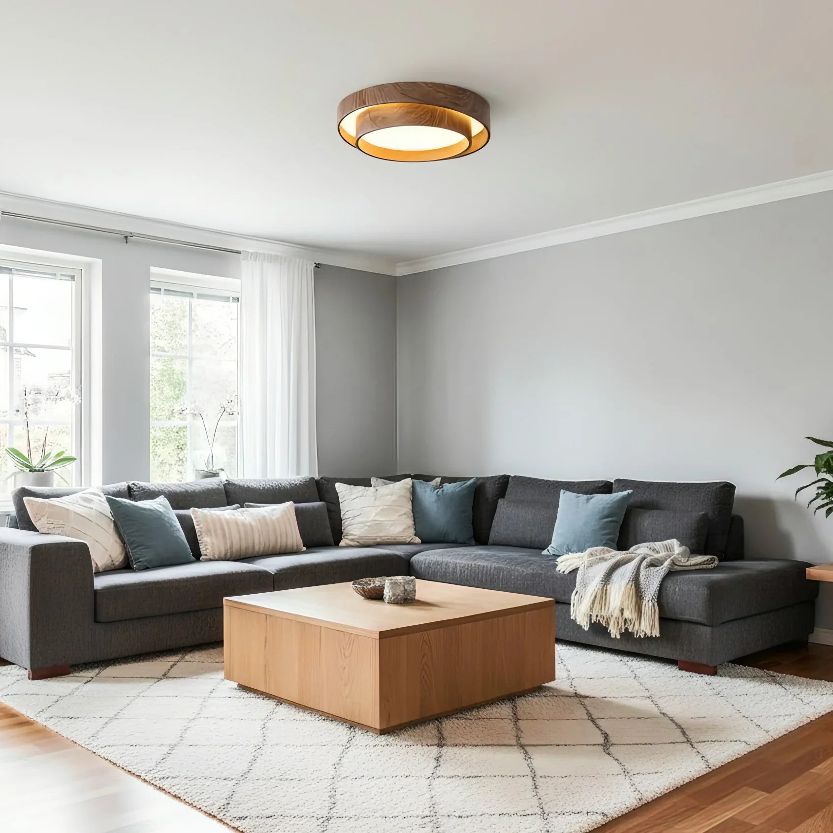 Contemporary Walnut Ceiling Lamp with LED | Luvanta