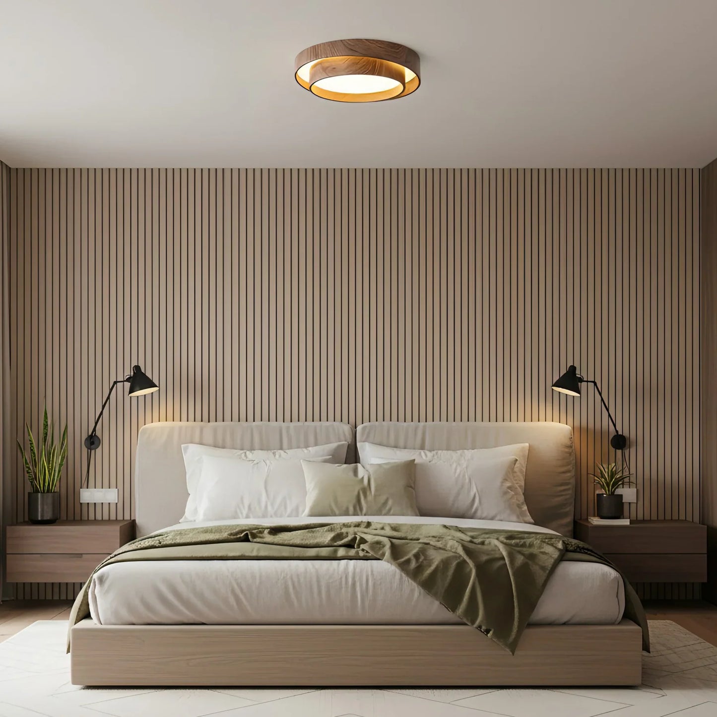 Contemporary Walnut Ceiling Lamp with LED | Luvanta