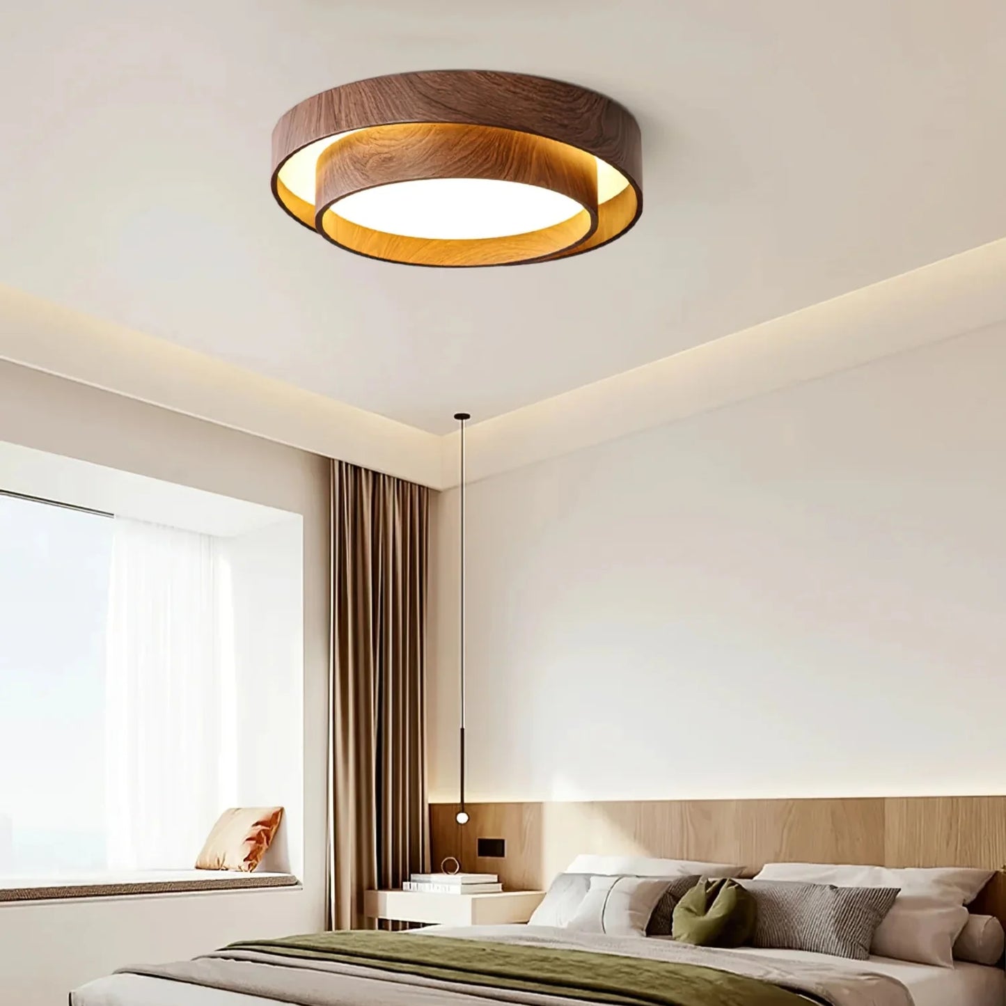 Contemporary Walnut Ceiling Lamp with LED | Luvanta