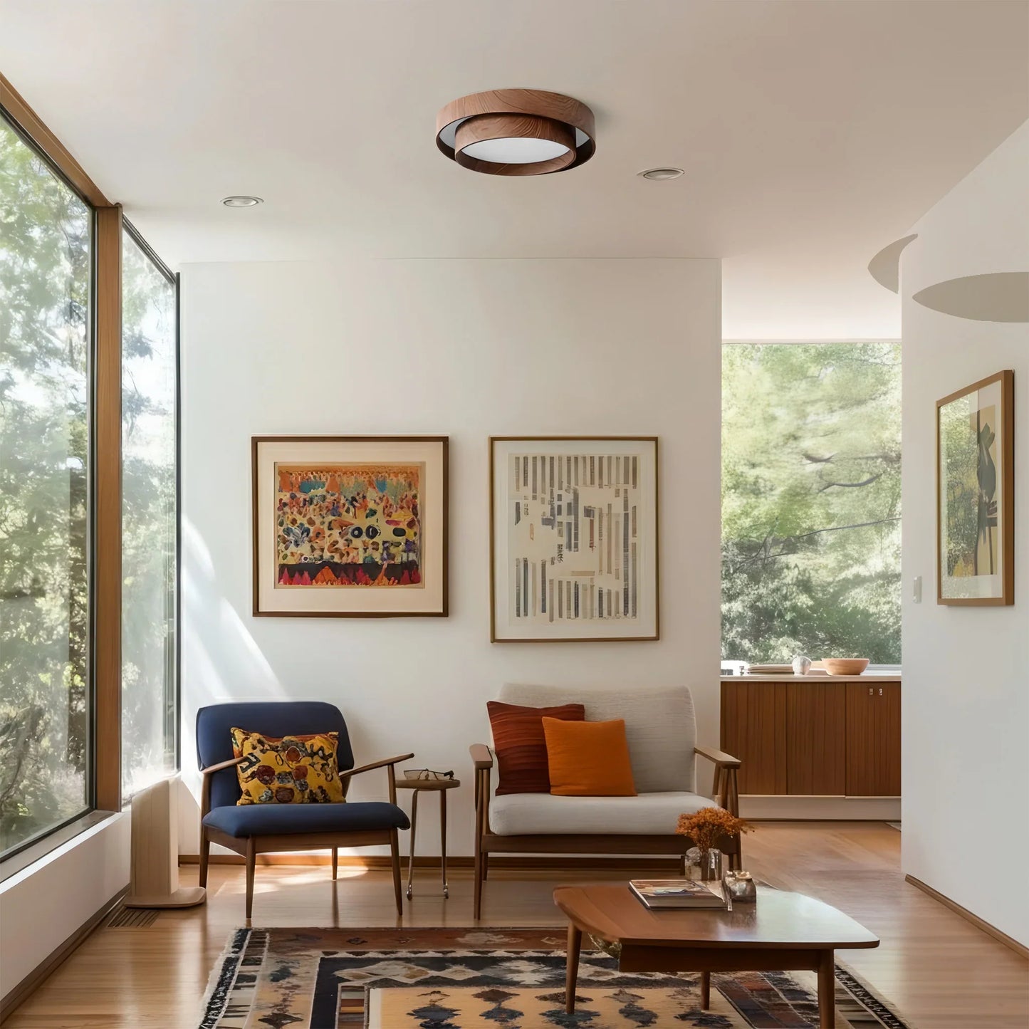 Contemporary Walnut Ceiling Lamp with LED | Luvanta