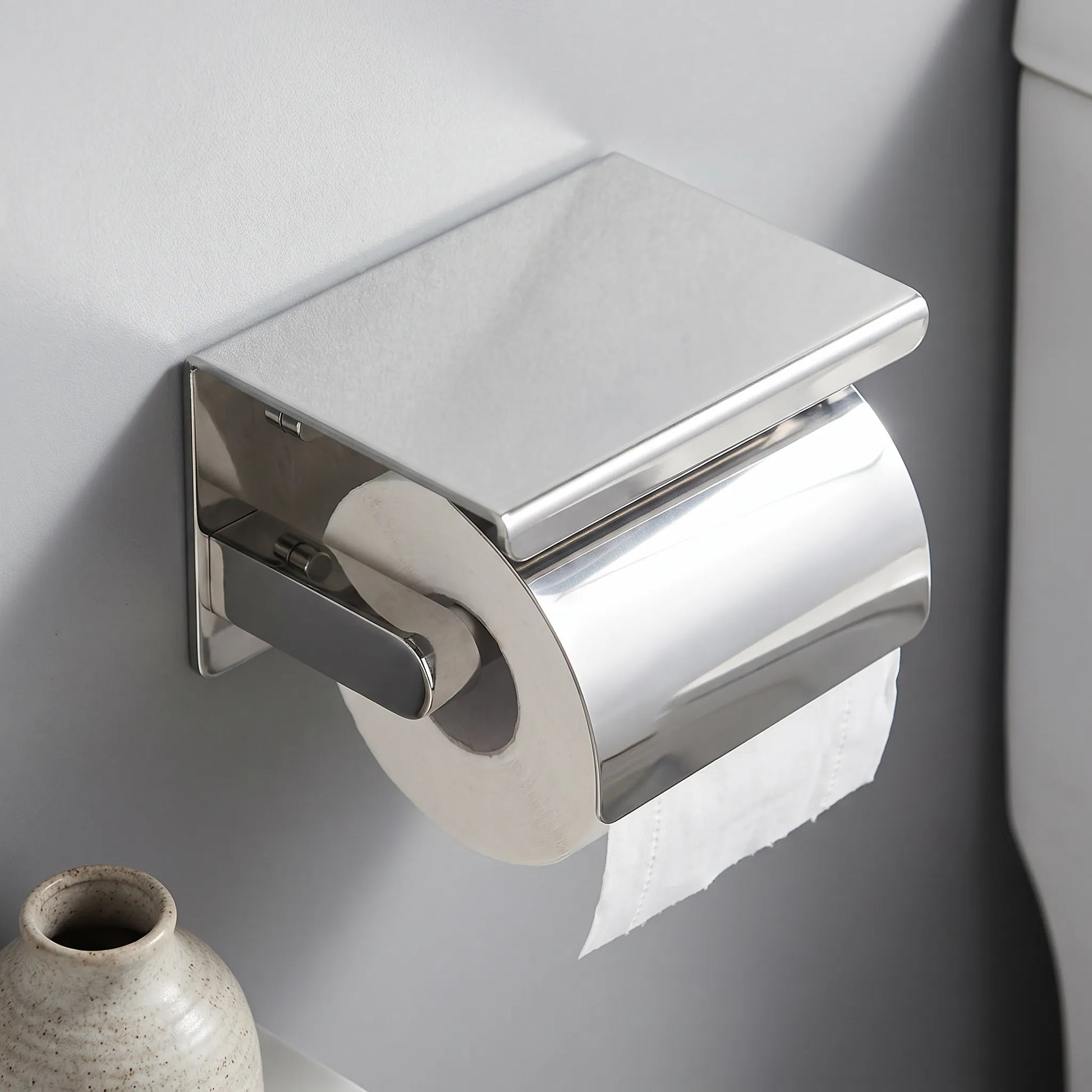 Covered Toilet Paper Holder with Storage Shelf