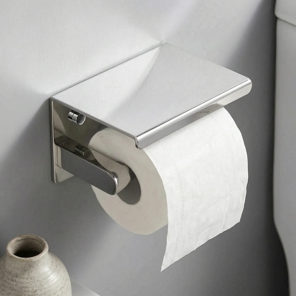 Covered Toilet Paper Holder with Storage Shelf
