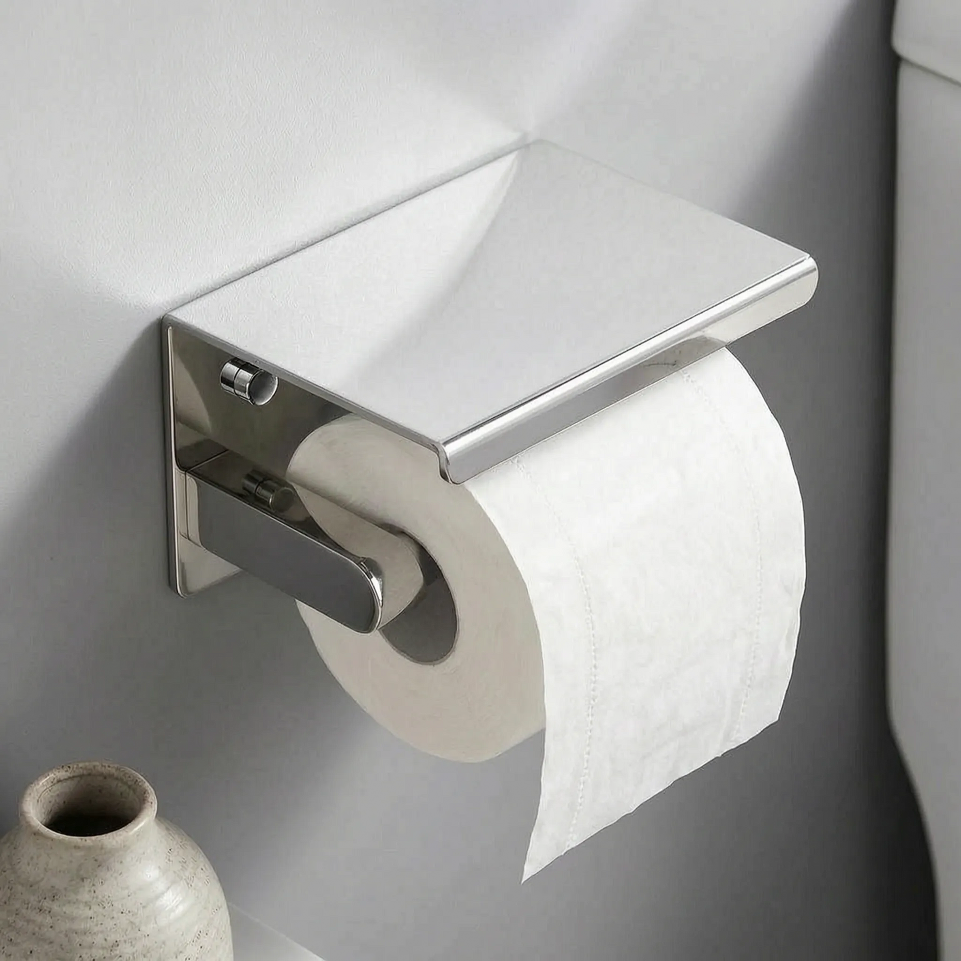Covered Toilet Paper Holder with Storage Shelf