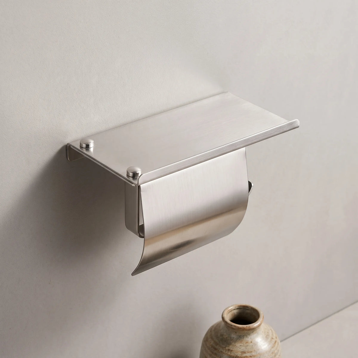 Covered Toilet Paper Holder with Storage Shelf