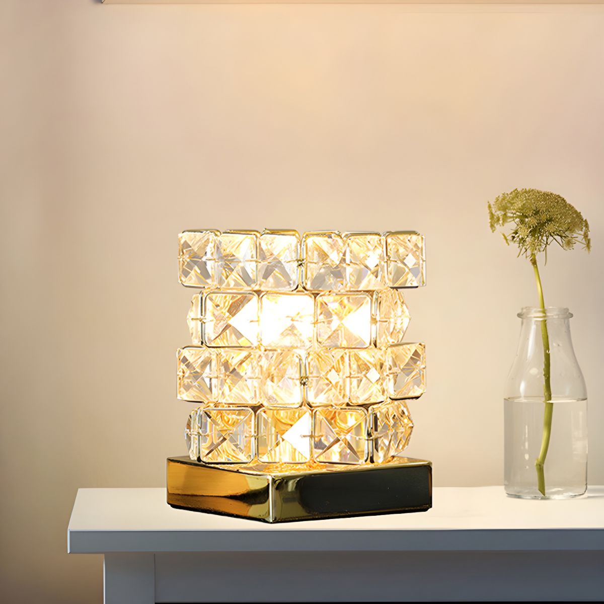 Crystal Cube Table Lamp Modern Bedroom Accent | Treviko