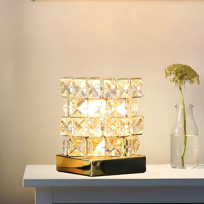 Crystal Cube Table Lamp Modern Bedroom Accent | Treviko