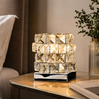 Crystal Cube Table Lamp Modern Bedroom Accent | Treviko