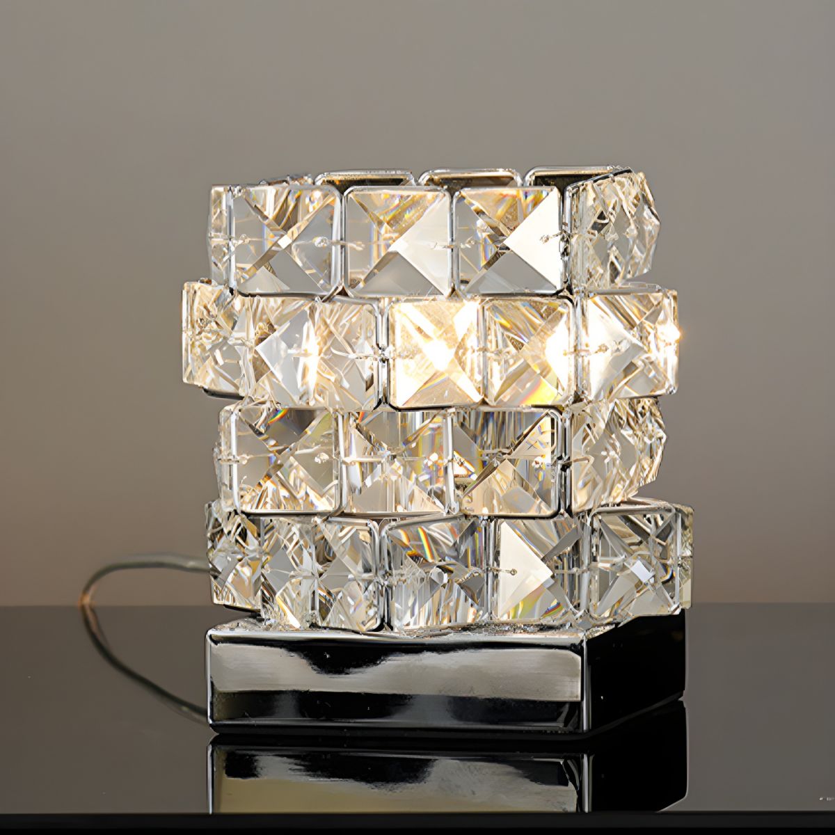 Crystal Cube Table Lamp Modern Bedroom Accent | Treviko
